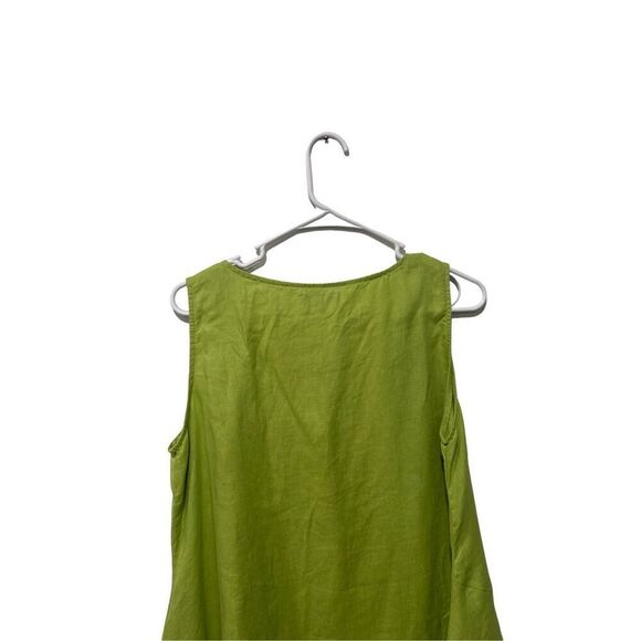 For Cynthia Kiwi Green Asymmetrical Sleeveless Linen Blouse Size S Oversized - Picture 3 of 9